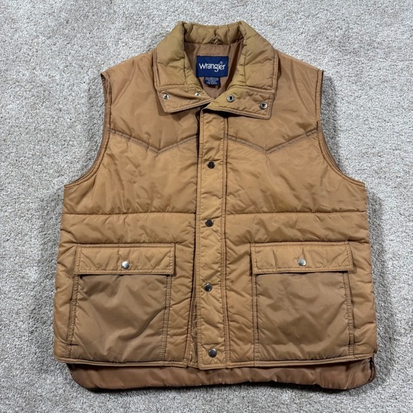 Wrangler Other - Vintage Wrangler Mens Puffer Vest Tan Brown Western Quilted Snap Front Large